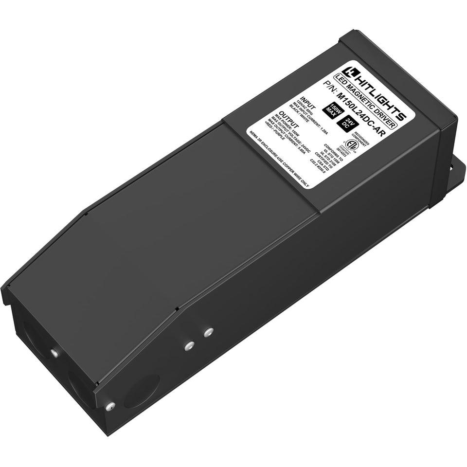 HitLights dimmable LED driver front view showing compact power supply for adjustable lighting