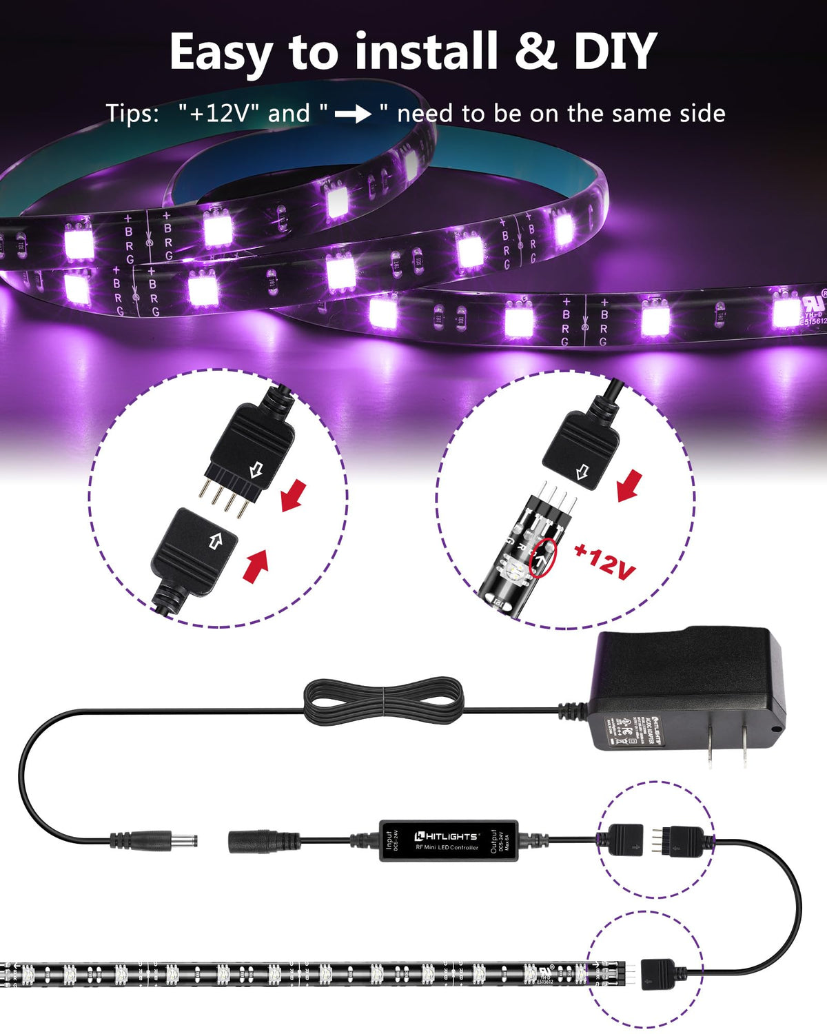 HitLights color-changing LED tape creating colorful party ambiance.