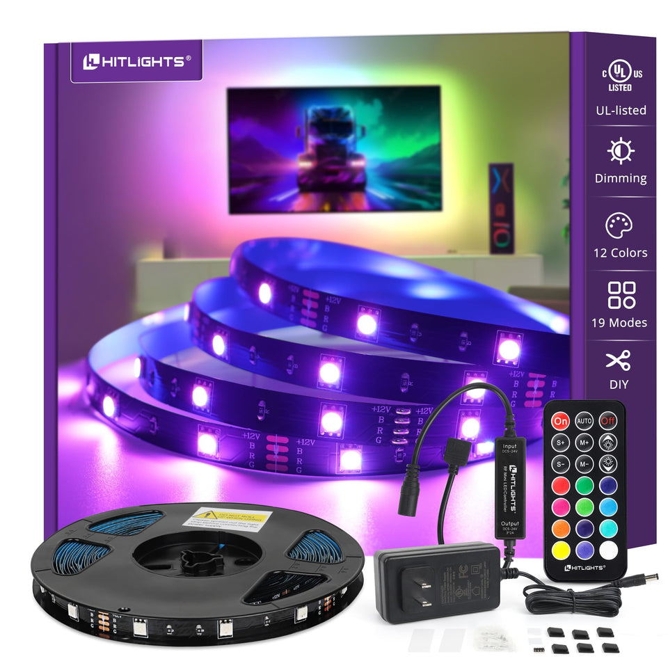 HitLights RGB LED strip 10m lit room for bright, even color across walls.