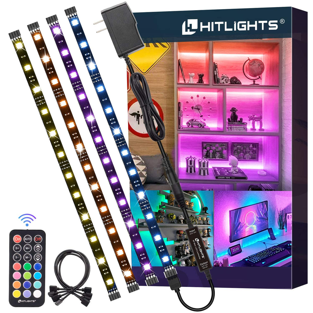 HitLights RGB strip lights kit for vibrant room accents and easy DIY setup.