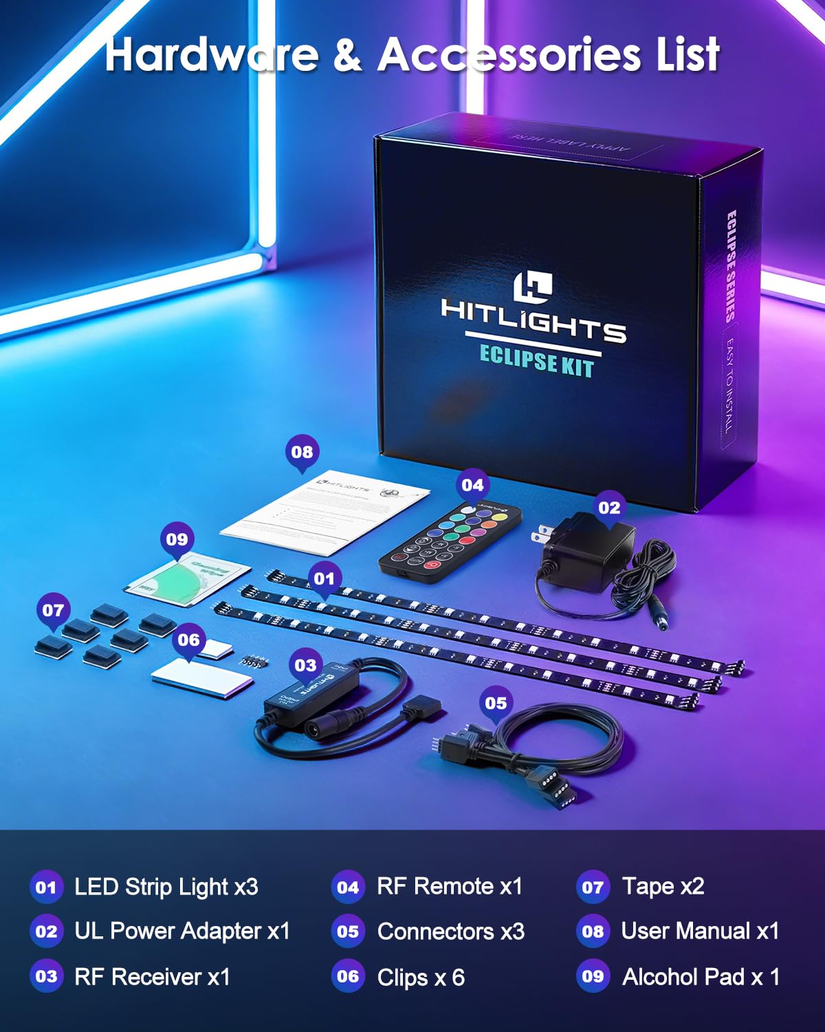 HitLights shelf lighting highlights displays with ambient glow.