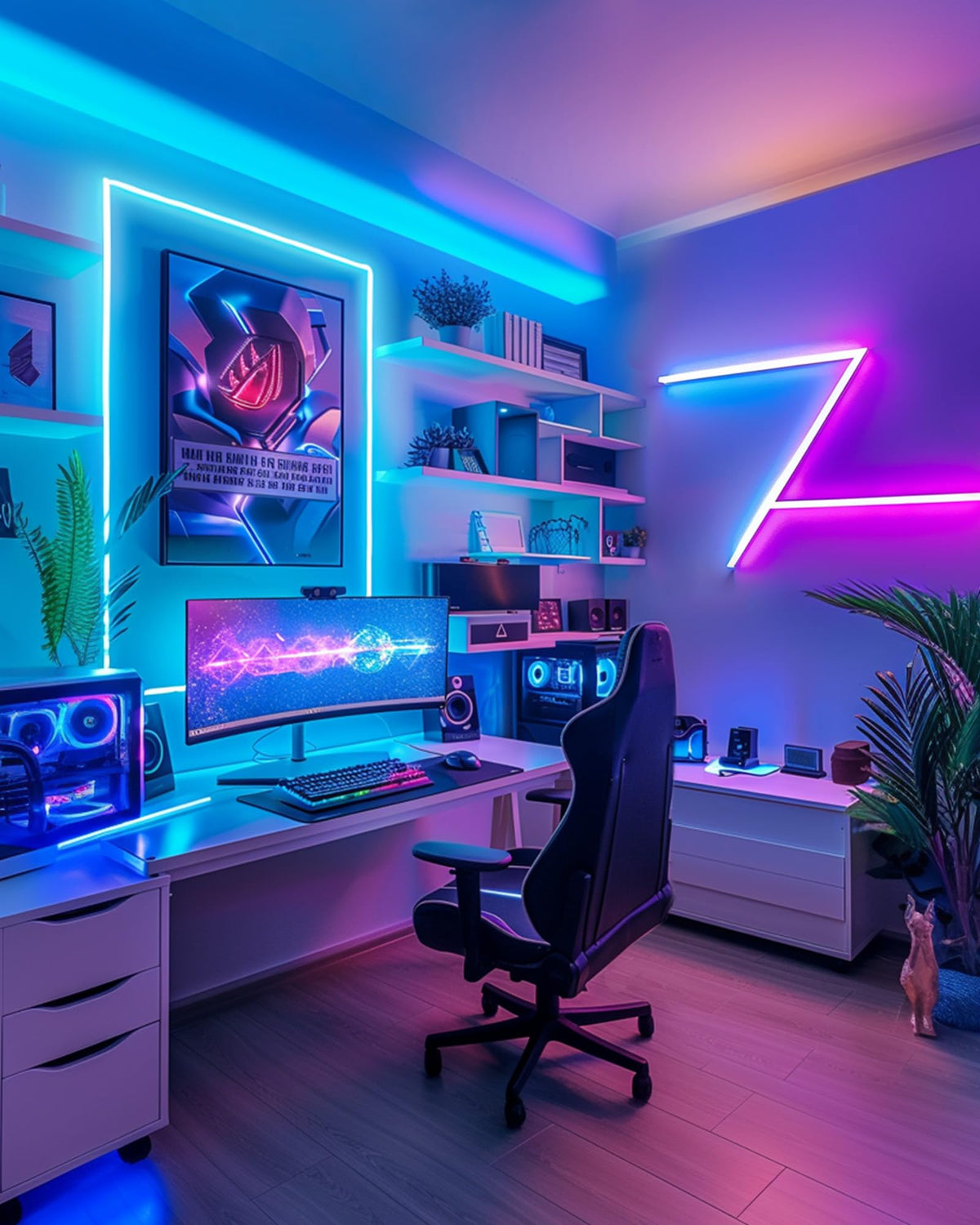 HitLights TV backlight setup provides immersive ambient glow for viewing.