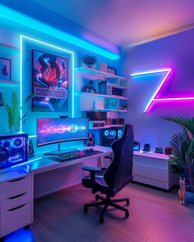 HitLights TV backlight setup provides immersive ambient glow for viewing.