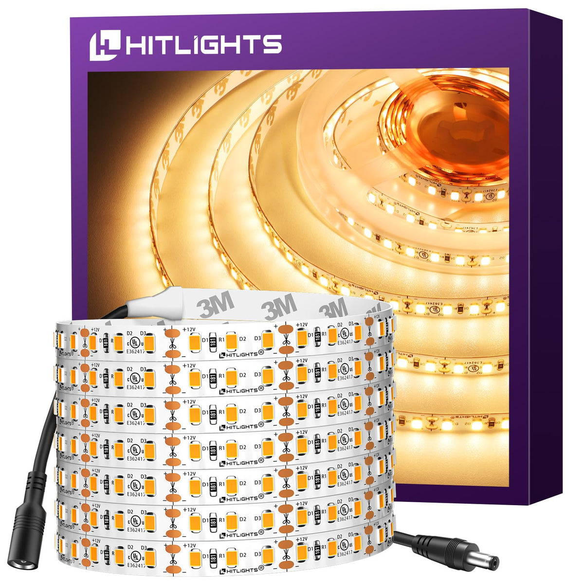 HitLights warm white 3000K strip-light reel for bright, even room lighting.