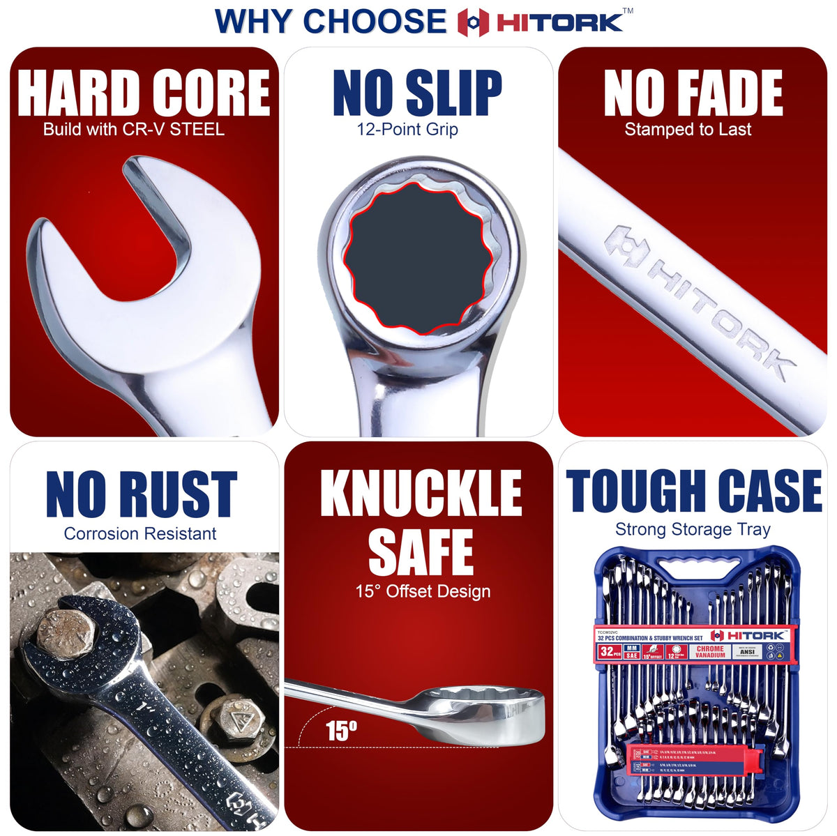 Hitork 12-point ends grip fasteners securely and reduce rounding.