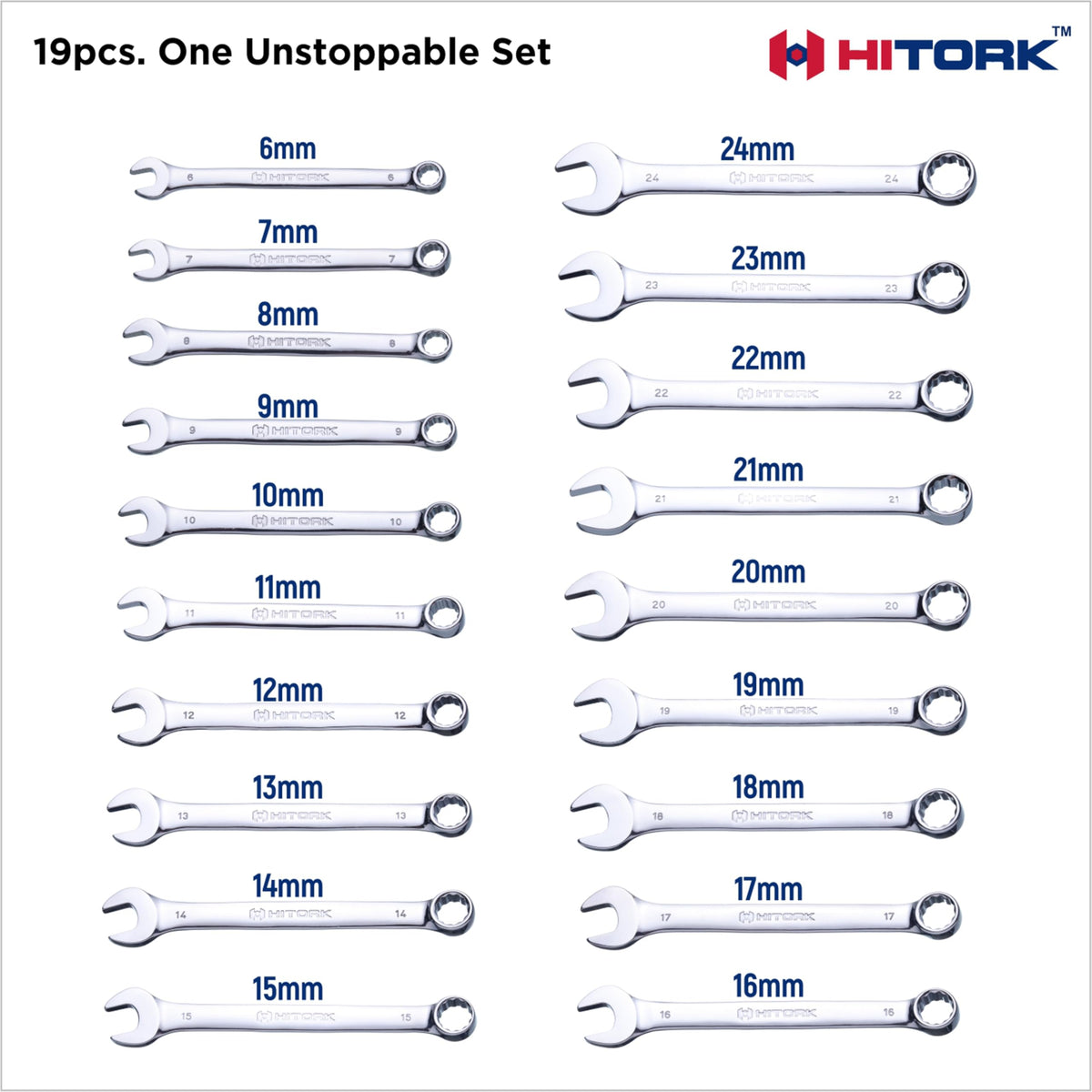 Hitork 15-degree offset open-end design for knuckle clearance in tight spaces.