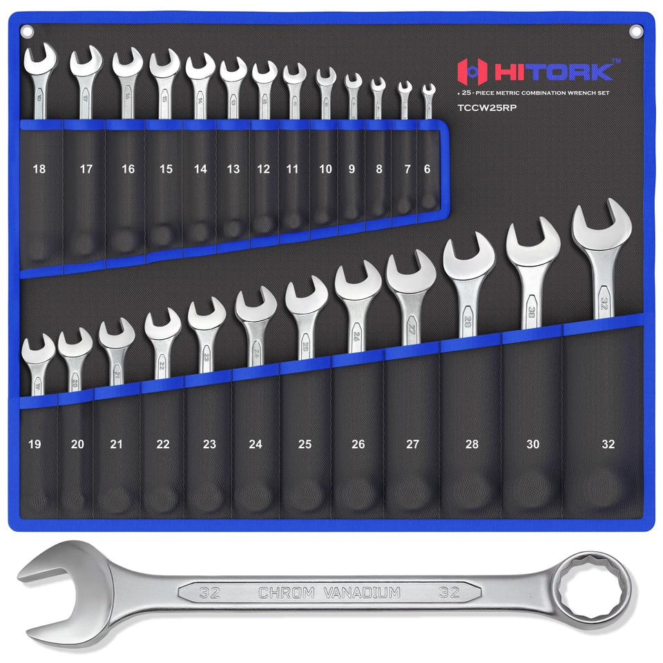 HITORK 25-piece metric wrench set covers 6–32 mm for versatile mechanical projects.
