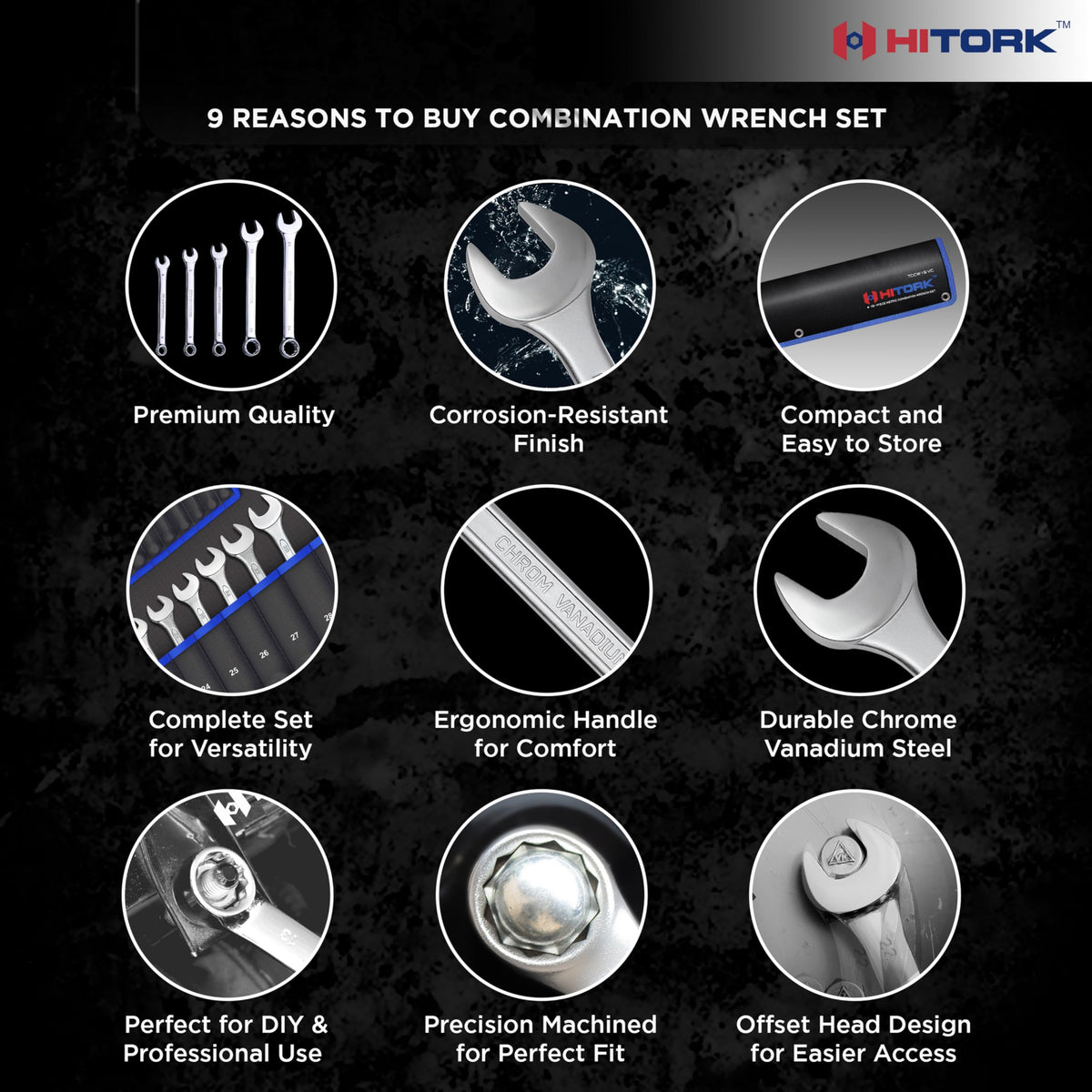 HITORK Cr-V steel with matte finish resists rust for lasting durability.