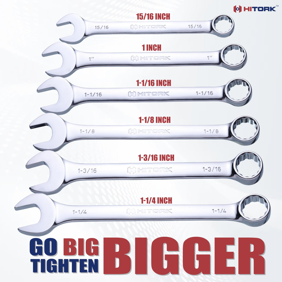 Hitork large SAE wrenches with 1-1-4 inch box end for heavy equipment.