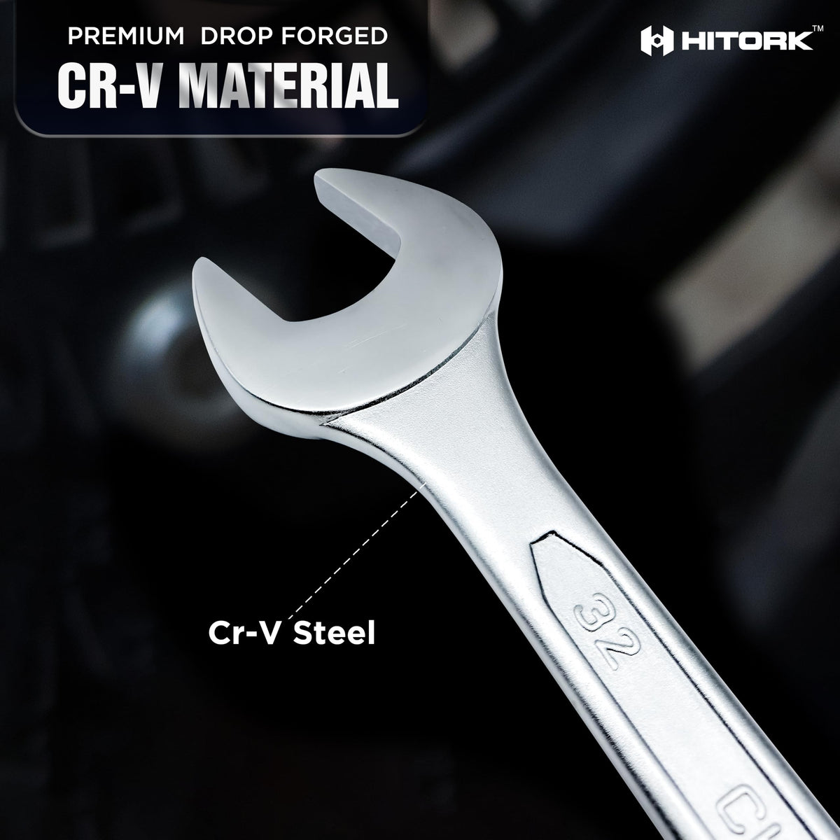 HITORK polished-head wrench promotes smooth engagement with fasteners.
