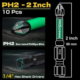 HitScrews 1-4in hex drive PH2 bit for versatile tasks