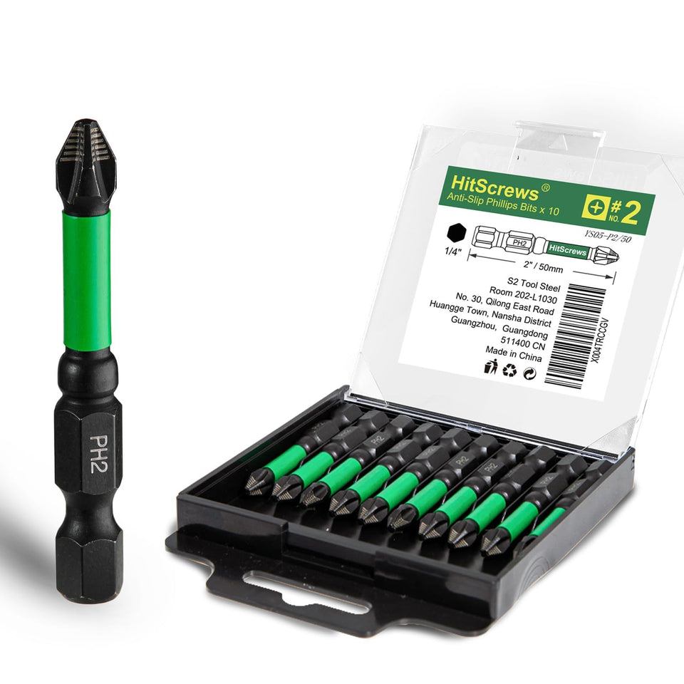 HitScrews 2-inch anti-slip PH2 bit delivers a secure grip under high torque