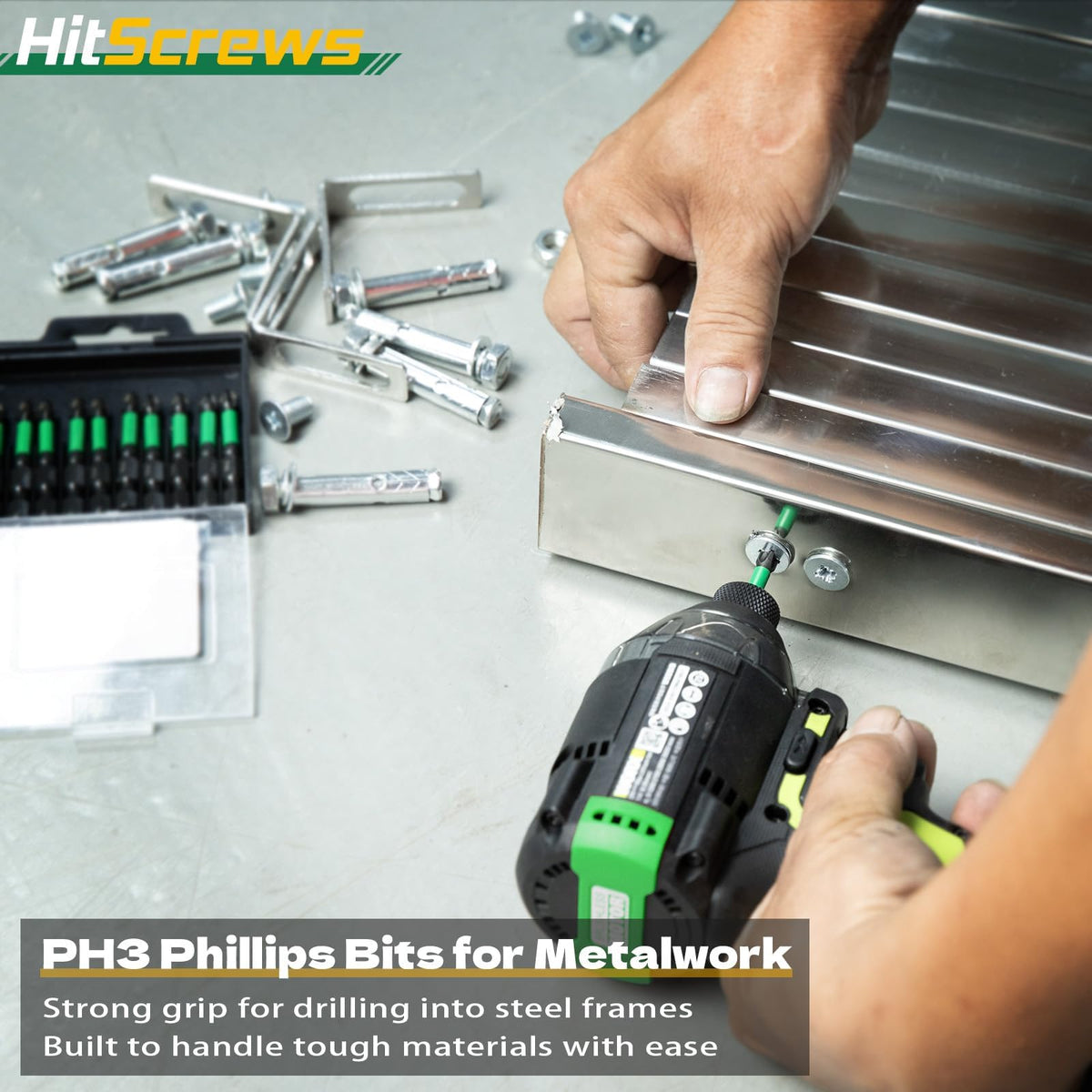 HitScrews 2-6 inch bits adapt to various workspace depths.