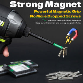 HitScrews magnetic impact bits hold screws in place for one-handed use.