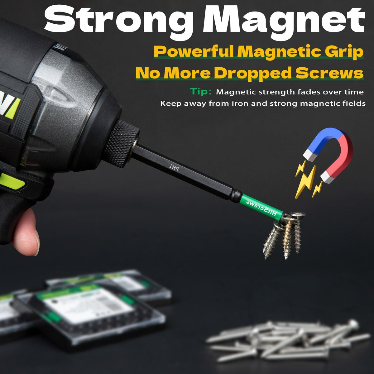 HitScrews magnetic PH2 bit for one-handed screw placement