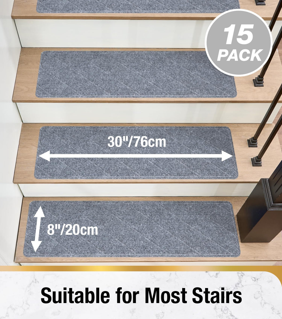 HITSLAM stair treads grey kids pets use closeup suggests family-friendly safety on stairs.