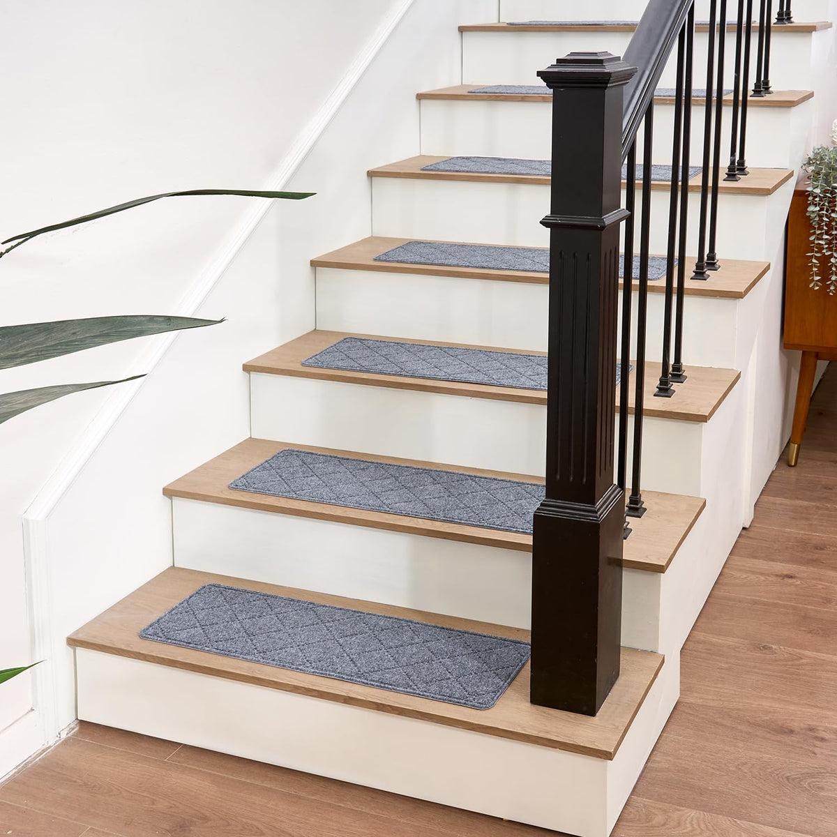 HITSLAM stair treads grey washable cleaning closeup hints at simple care and reuse.