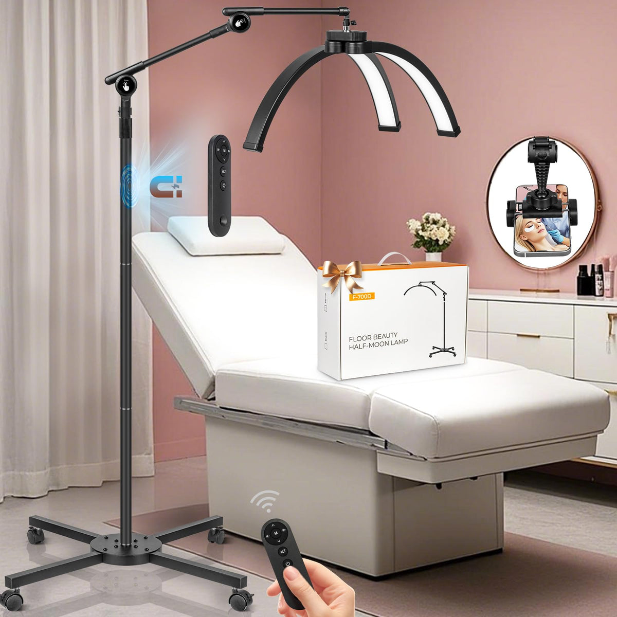 HITTI Half Moon lash lamp head rotation for precise eyelash extensions.