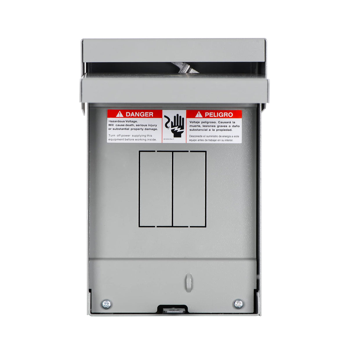 Hiweld 60A outdoor enclosure door open reveals accessible interior for wiring