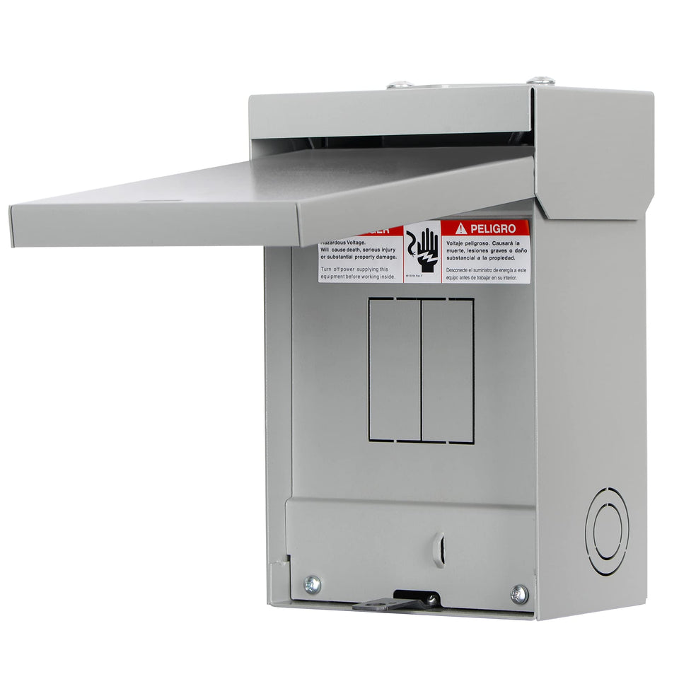 Hiweld 60A outdoor enclosure front view shows compact, durable housing for outdoor circuits