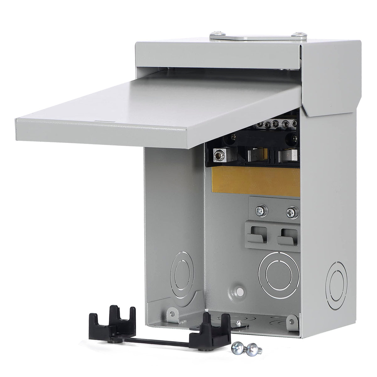 Hiweld 60A outdoor enclosure side view highlights rugged construction and weatherproof design