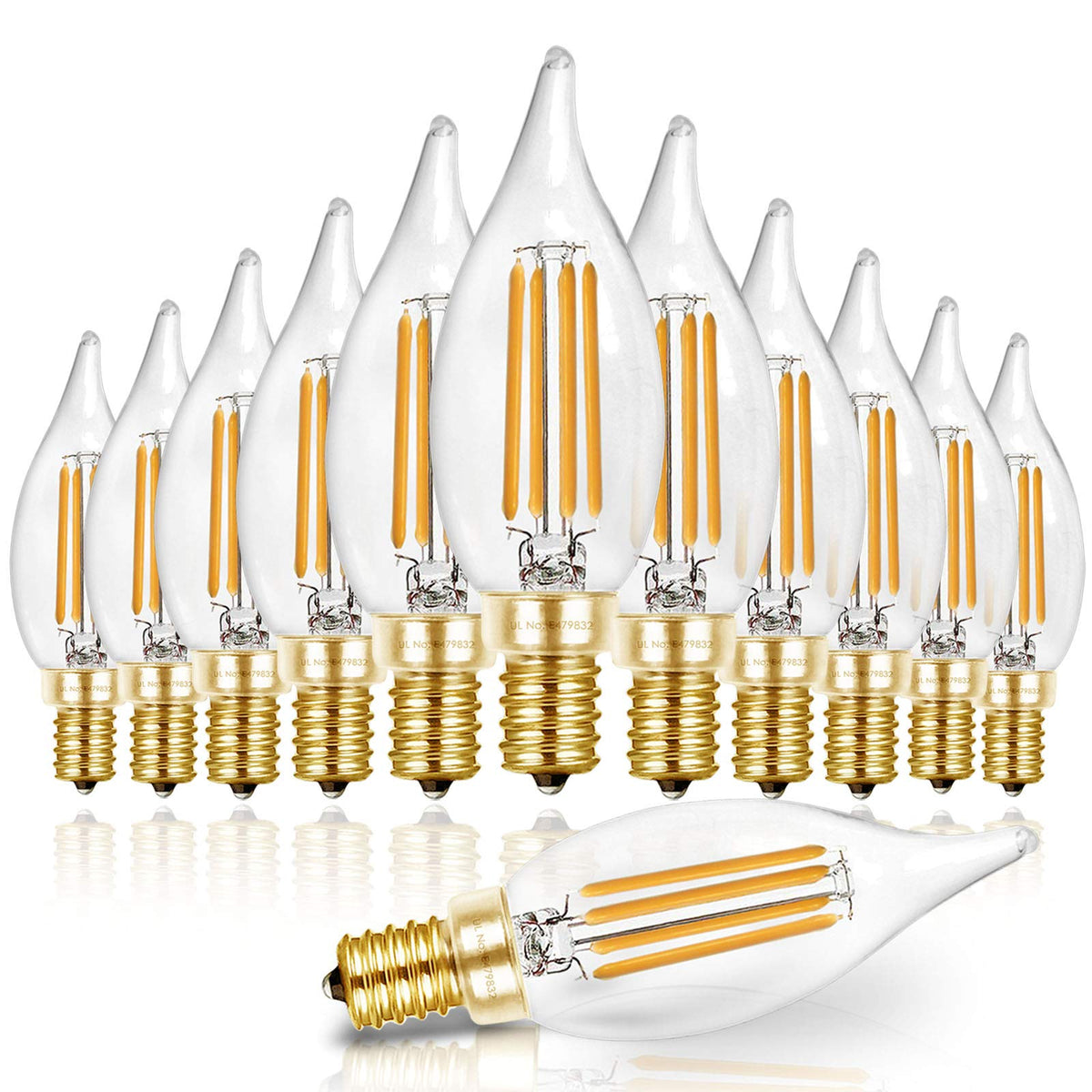 Hizashi 90+ CRI LED candelabra bulb providing true color rendering in 2700K for chandeliers.