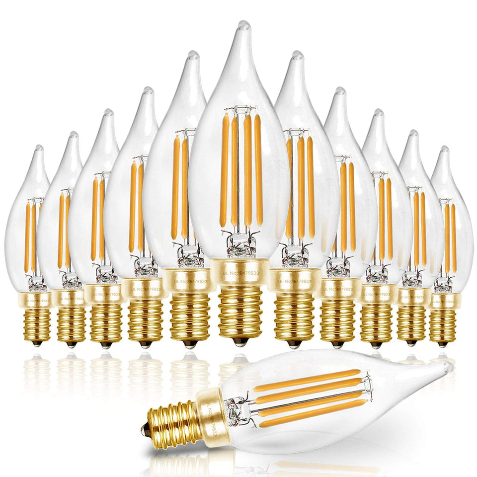 Hizashi 90+ CRI LED candelabra bulb providing true color rendering in 2700K for chandeliers.