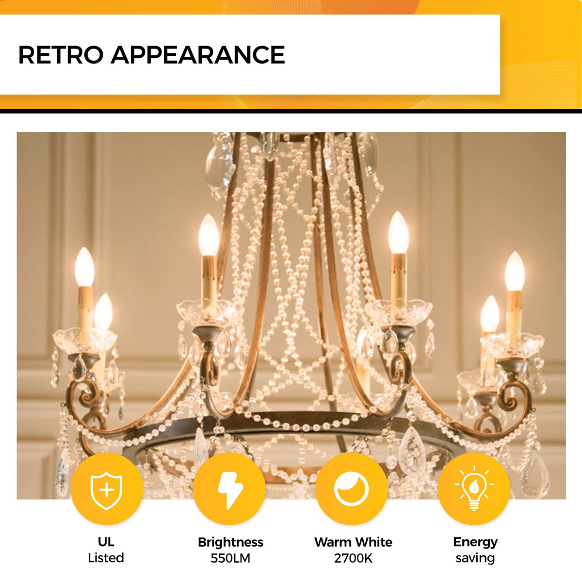 Hizashi 90plus cri candelabra bulb ul-listed for accurate color rendering.