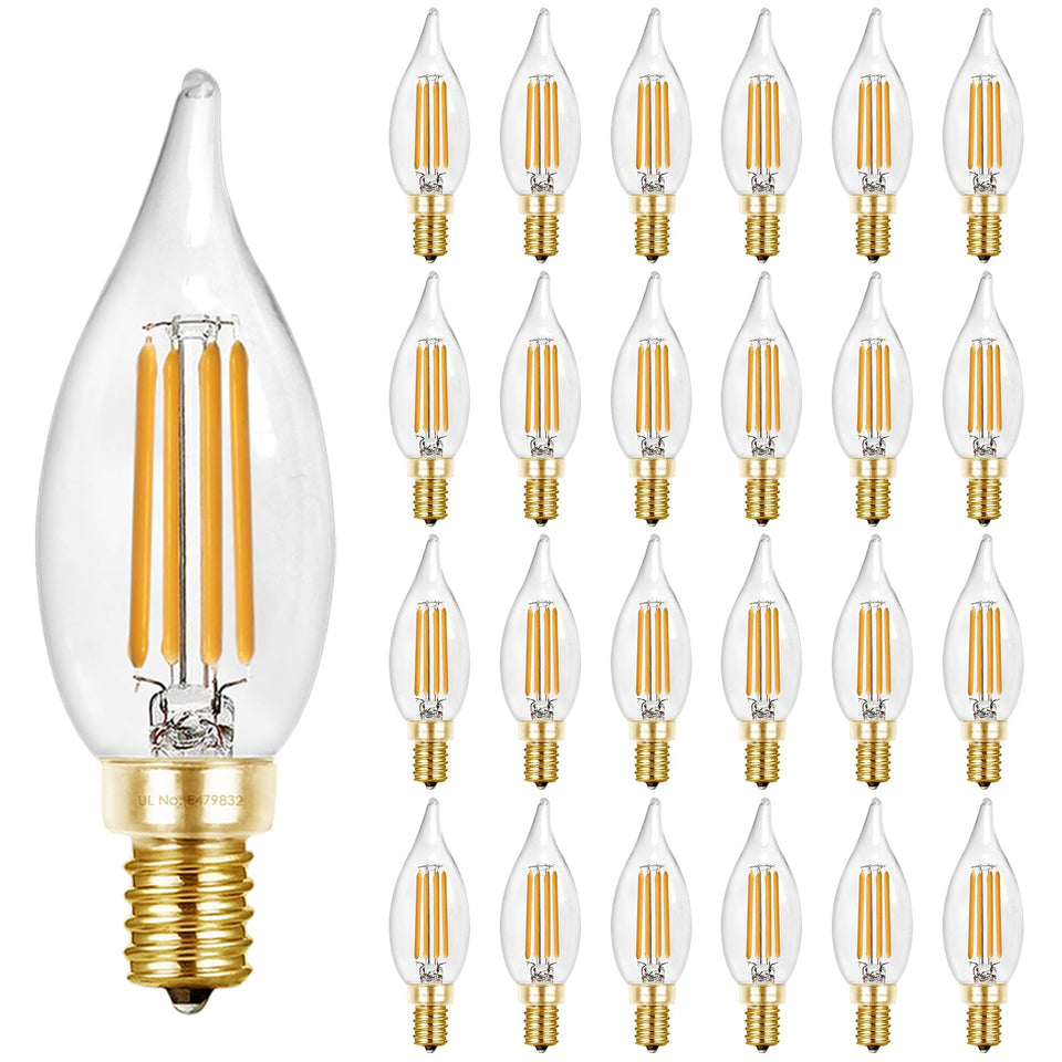 Hizashi E12 LED bulb flame tip for chandeliers provides a warm, nostalgic glow.