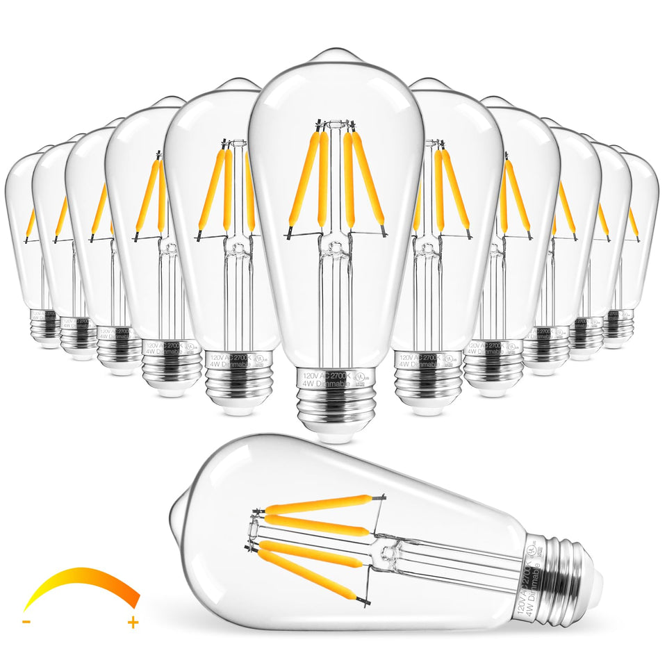 Hizashi Edison bulbs with clear glass provide warm 2700K light for cozy ambiance.
