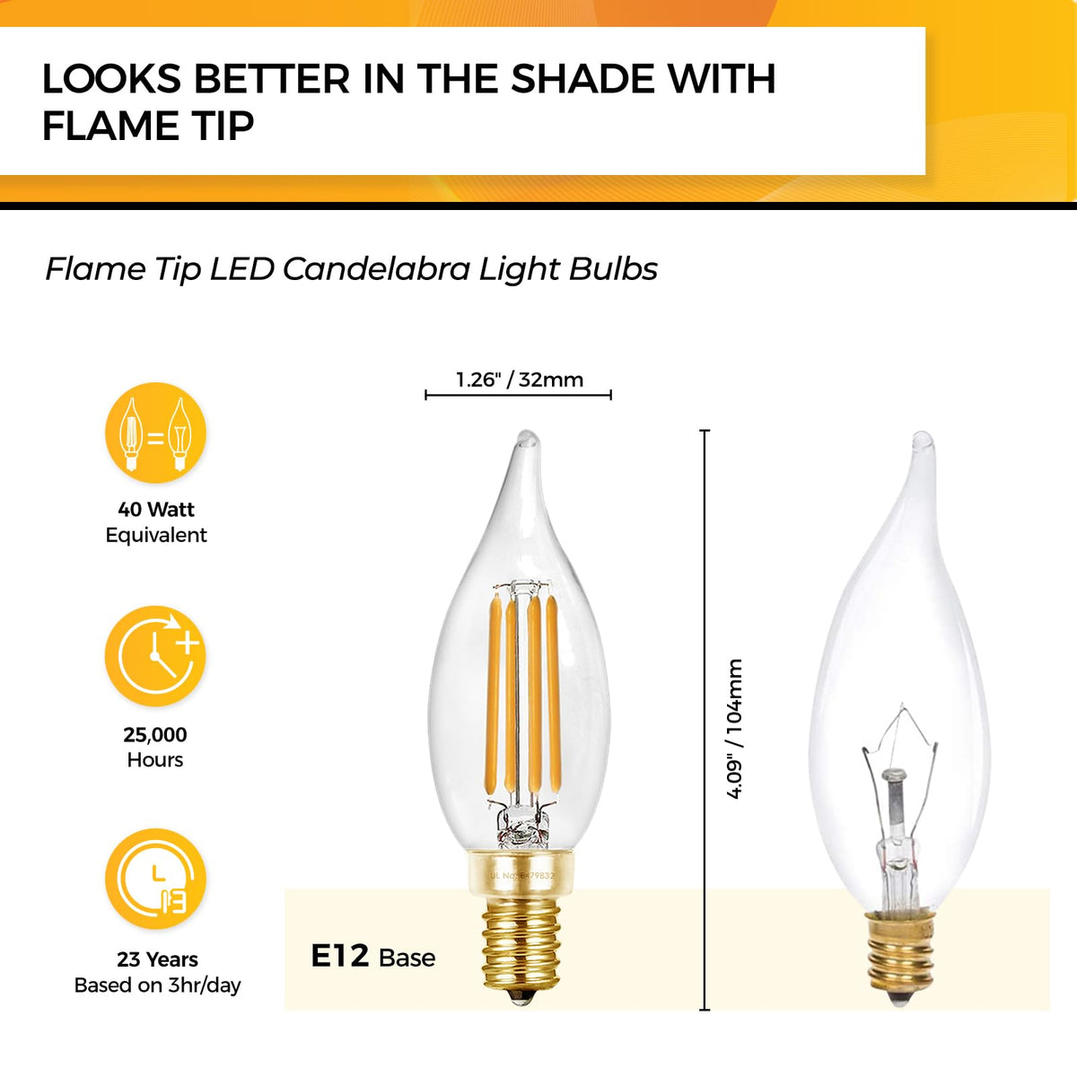 Hizashi LED candelabra bulbs deliver 450 lumens for bright, efficient lighting.
