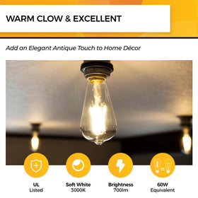 Hizashi LED Edison bulbs 3000K soft white glow with clear glass vintage look.