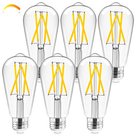 Hizashi LED Edison bulbs six-pack packaging, easy replacement and energy efficiency.