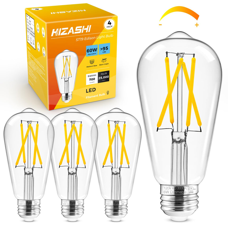 Hizashi LED Edison bulb with clear glass filament for crisp warm light