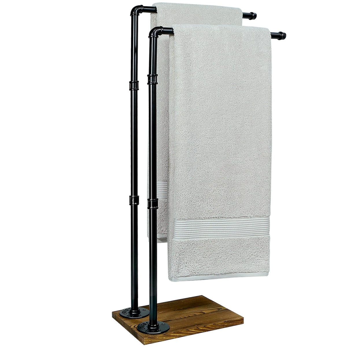 Hjarta 40-inch towel rack stand showcasing sturdy design for bathroom organization.