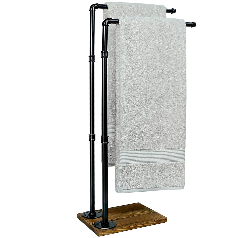 Hjarta 40-inch towel rack stand showcasing sturdy design for bathroom organization.