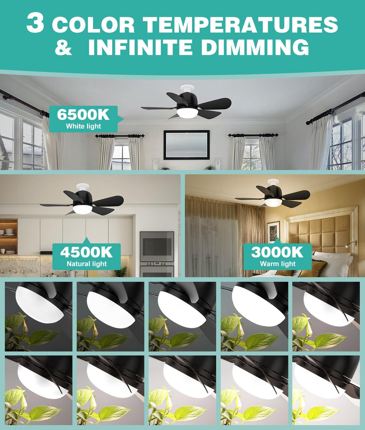 HK Socket Fan Light color temperature display reveals warm to cool lighting options.