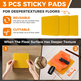 HKELYSNR floor gap fixer with 3 patch adhesive pads for uneven or narrow planks.