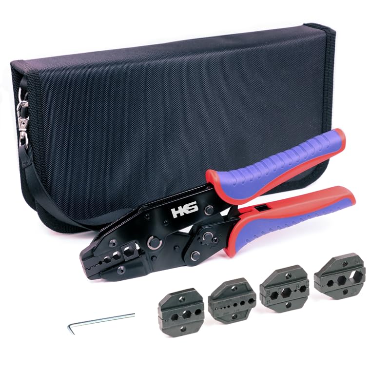 HKS coax ratchet crimping tool front view highlights sturdy build for reliable coax terminations