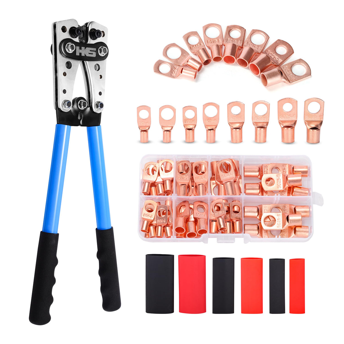 HKS HX-50B crimping tool front view with precise six-size jaw