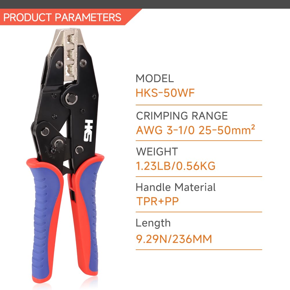 HKS crimping tool pins cords ends with clean, precise crimps.