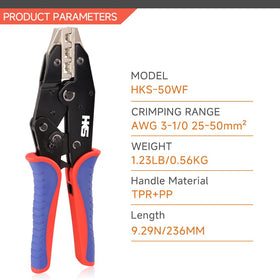HKS crimping tool pins cords ends with clean, precise crimps.