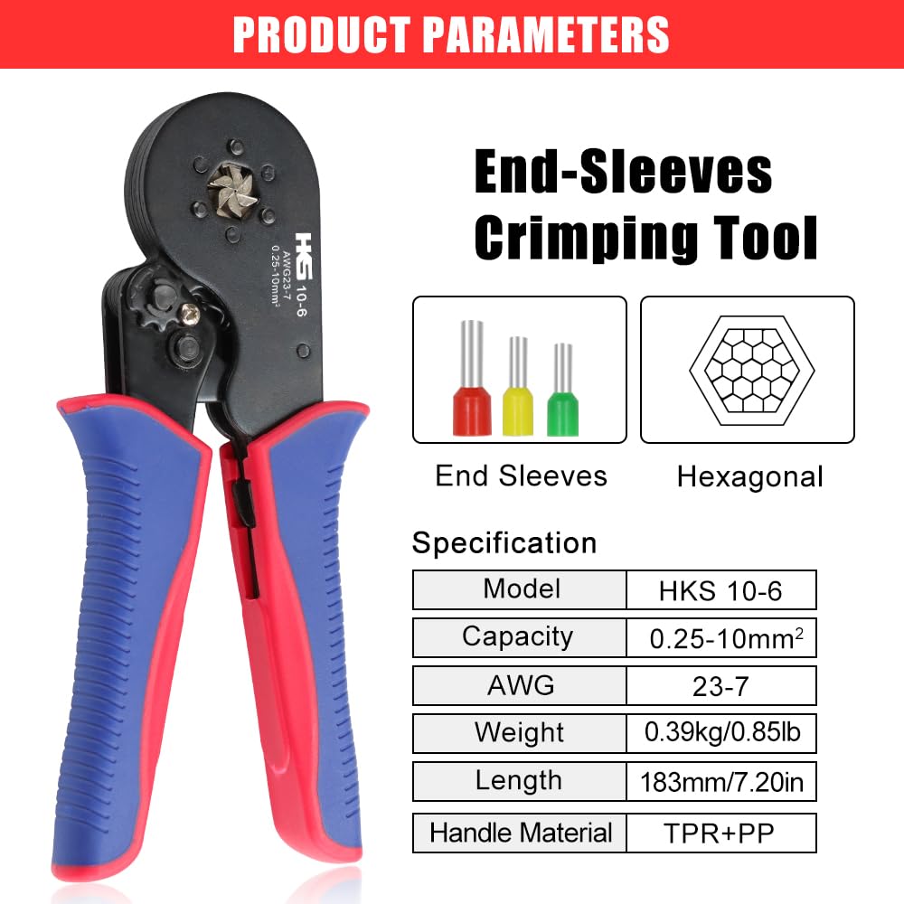 HKS ferrule crimping tool with ergonomic anti-slip handle for comfortable use.