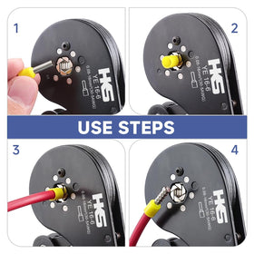 In-use shot of HKS crimping tool delivering a full ratchet crimp