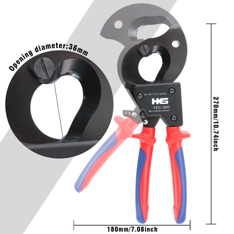 HKS Ratchet Cutter safety lever and insulated handle for safer operation.