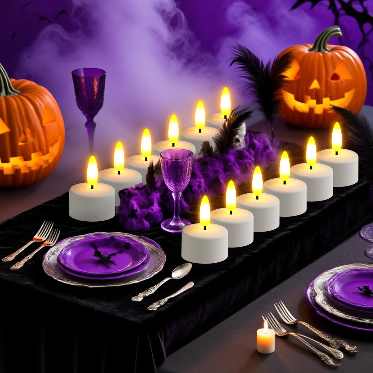 HL Rechargeable LED tea lights versatile decor for trees, pumpkins, and more.