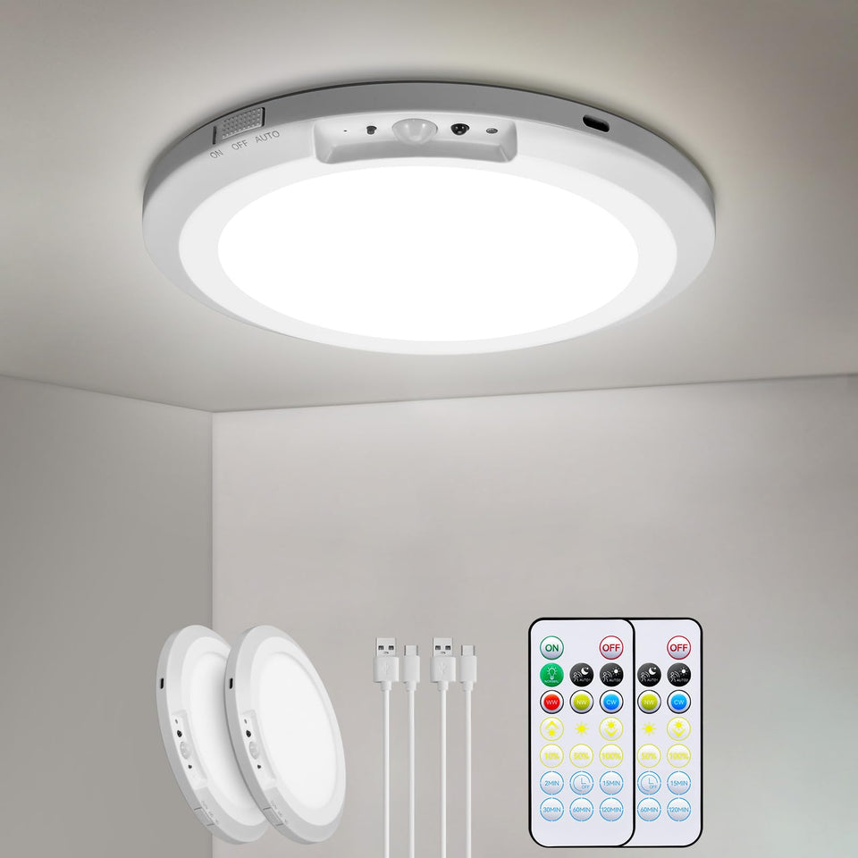HLCZLUZ rechargeable motion-sensor ceiling light in wireless setup for easy placement.