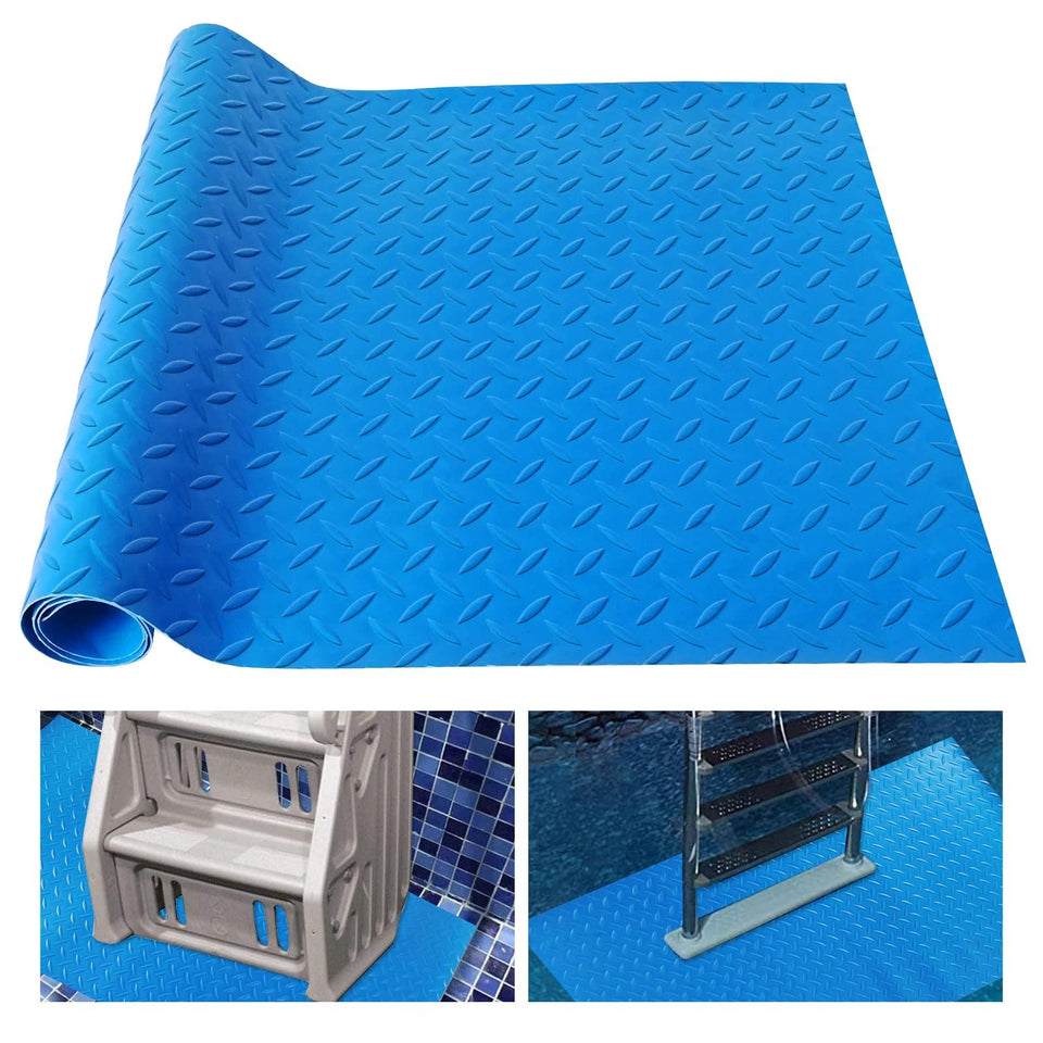 Hlimior ladder mat 36x48 blue offers non-slip footing and liner protection for above-ground pools