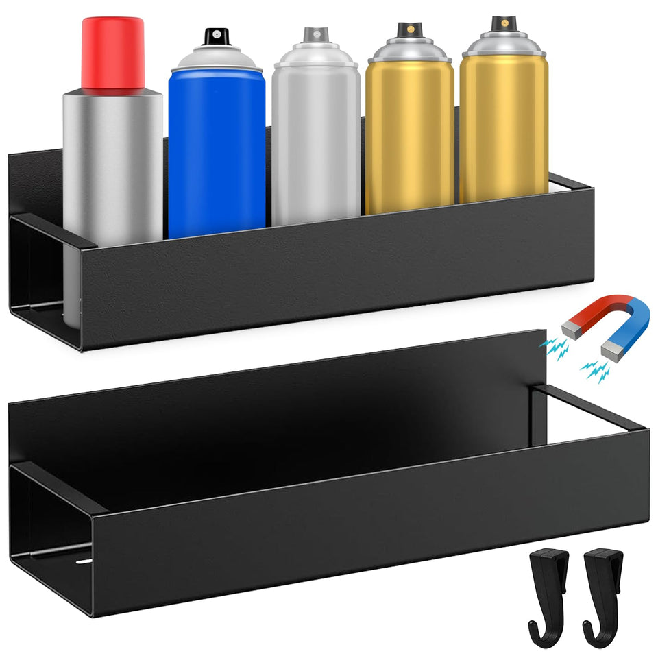 Hlimior magnetic spray-can holder mounted on wall for organized tools