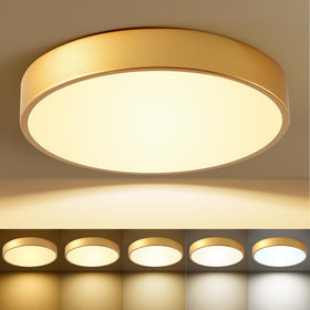 HLinghtnet flush mount ceiling light with gold frame and white shade brightens entryways